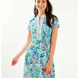 Lilly Pulitzer Adrena Shift Dress Size 14, Vibrant Green Blue Patterned Dress